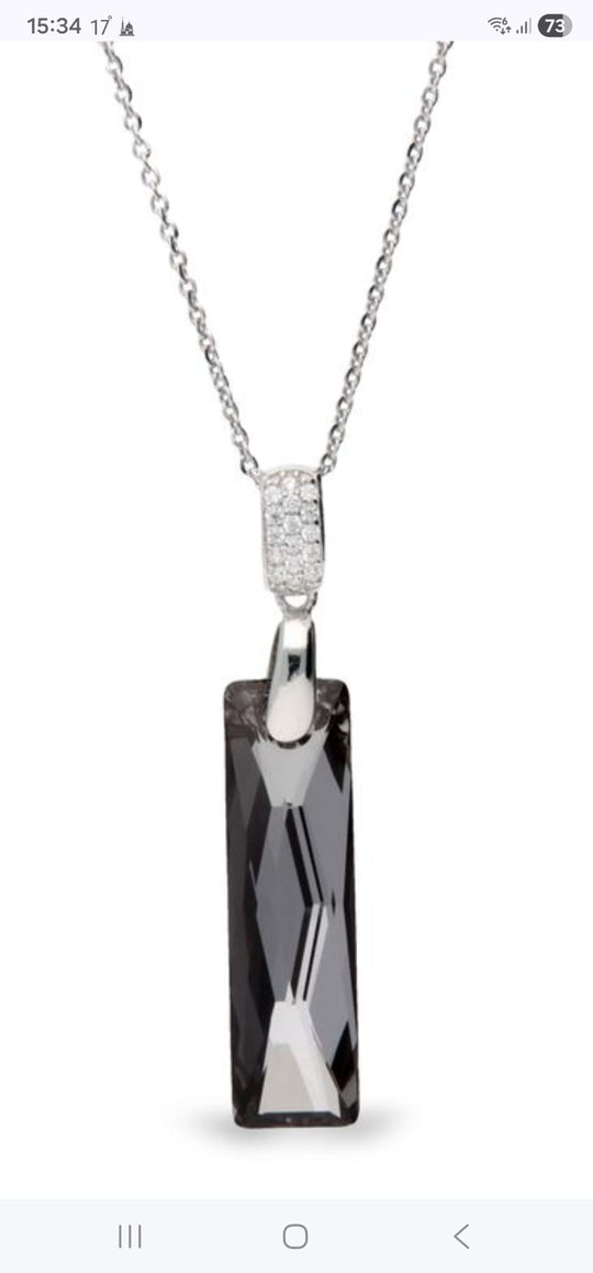 Zwarte Kristal Ketting met Zirkonia - 925 Zilver