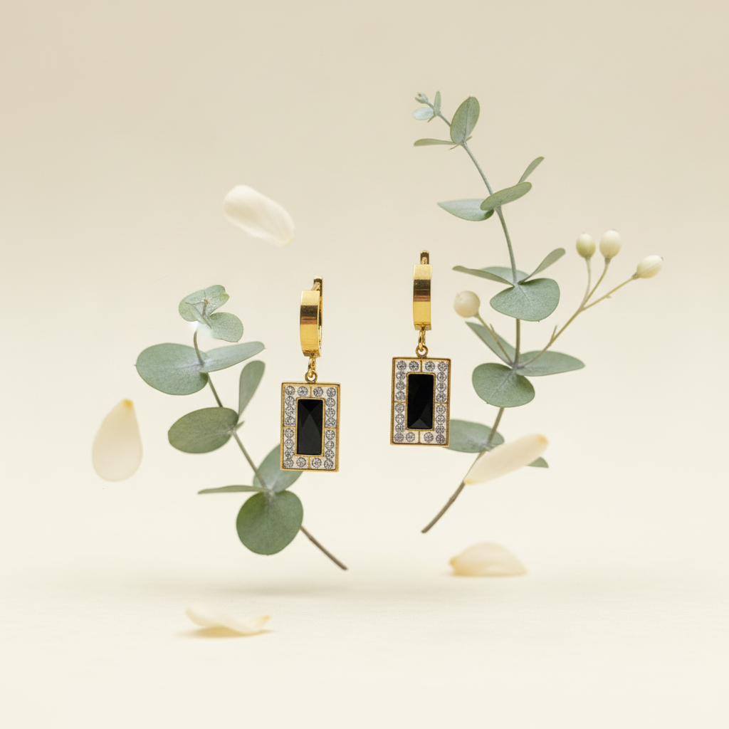 Rechthoek oorbellen met botanische elementen