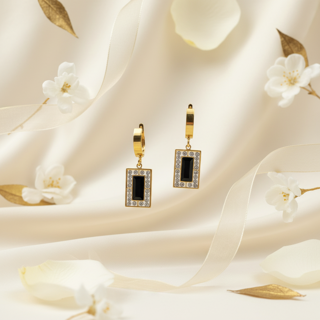 Rechthoek oorbellen met florale elementen