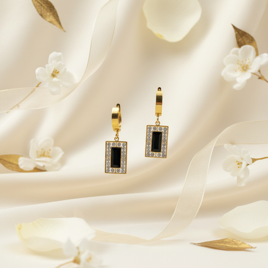 Rechthoek oorbellen met florale elementen