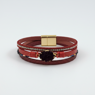 Rode leren armband studio white - nieuwe versie