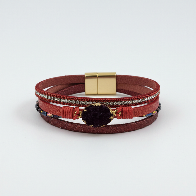 Rode leren armband studio white - nieuwe versie