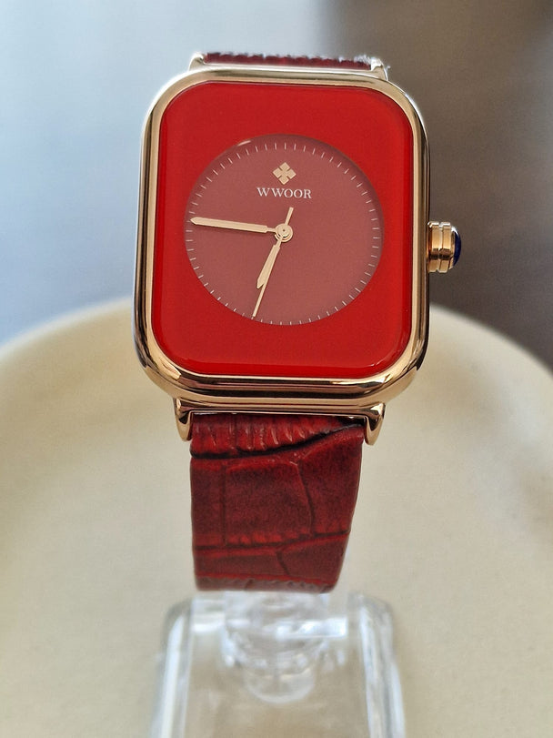 WWOOR Damenuhr, minimalistisches Lederarmband