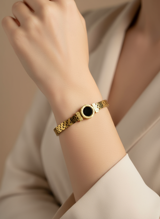 Roestvrijstaal dames armband met zwarte stenen