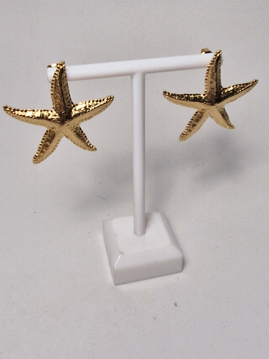 Seestern-Ohrringe, groß, Edelstahl, vergoldet, goldfarben