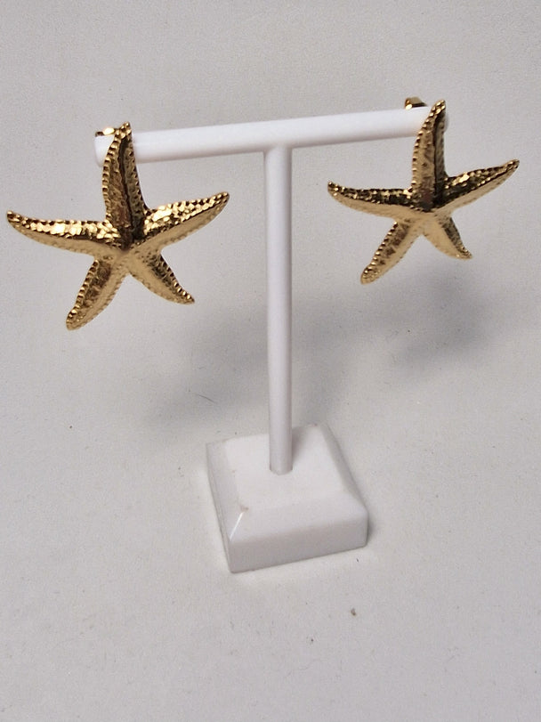 Seestern-Ohrringe, groß, Edelstahl, vergoldet, goldfarben