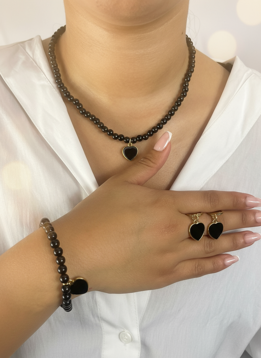 Romantische foto zwarte kralen set