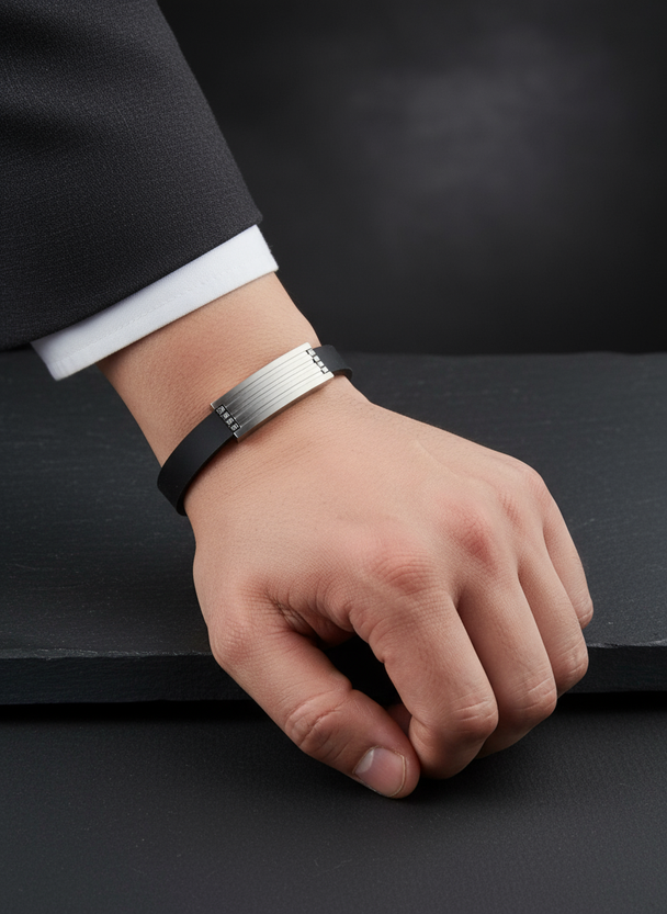Rubber band heren armband op model