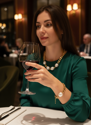 Schakel parelarmband bij restaurant