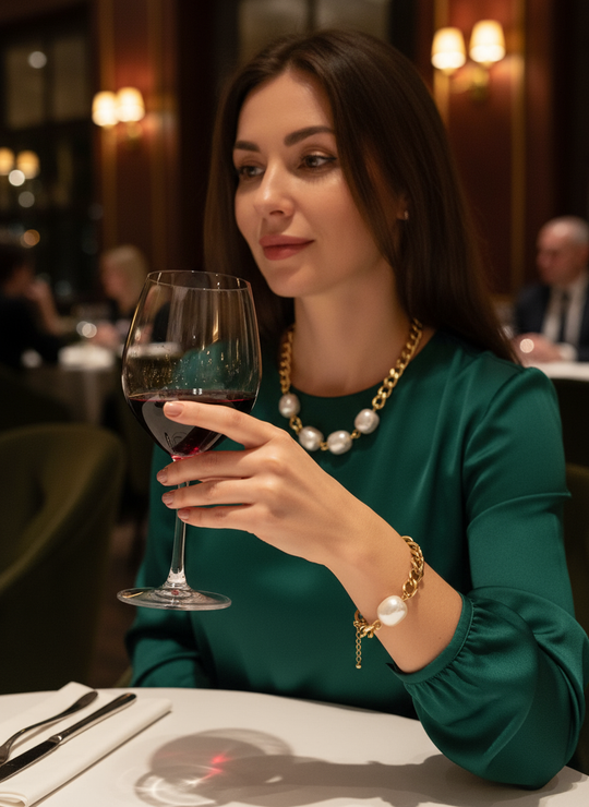 Schakel parelarmband bij restaurant