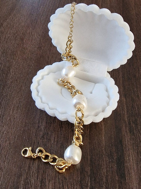 Schakel Parelarmband Goud