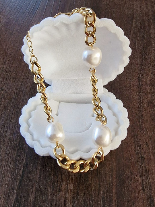 Schakel Parelarmband Goud