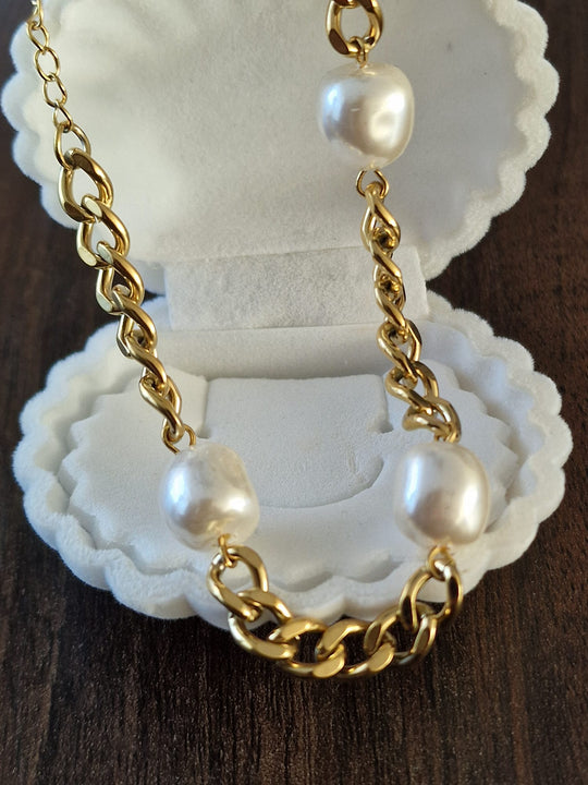 Schakel Parelarmband Goud