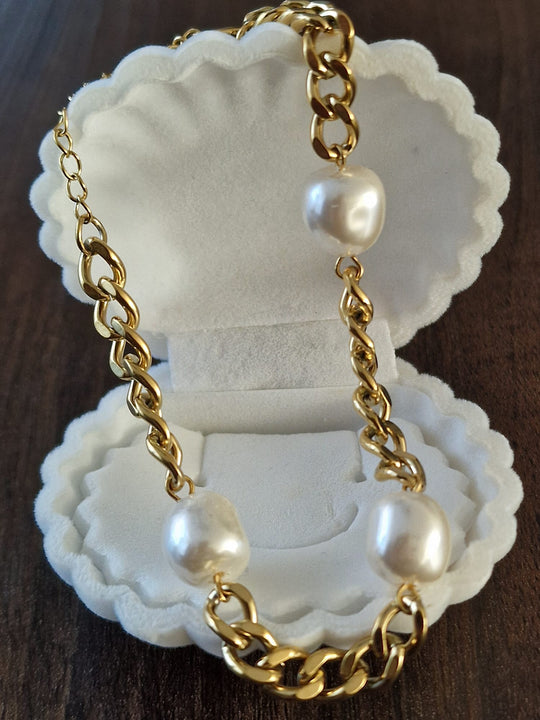 Schakel Parelarmband Goud