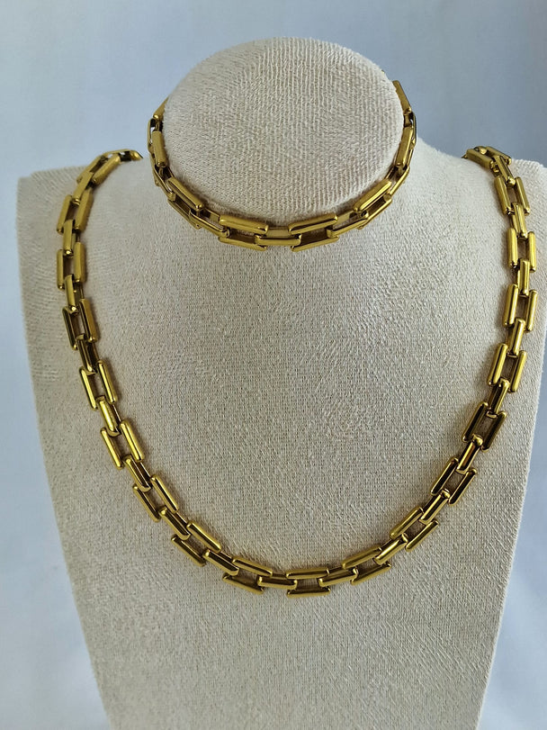 Gouden Schakel Ketting en Armband Set - 18K Gold Plated
