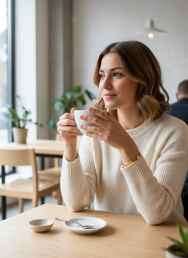 Slavenarmband bij minimalistisch café