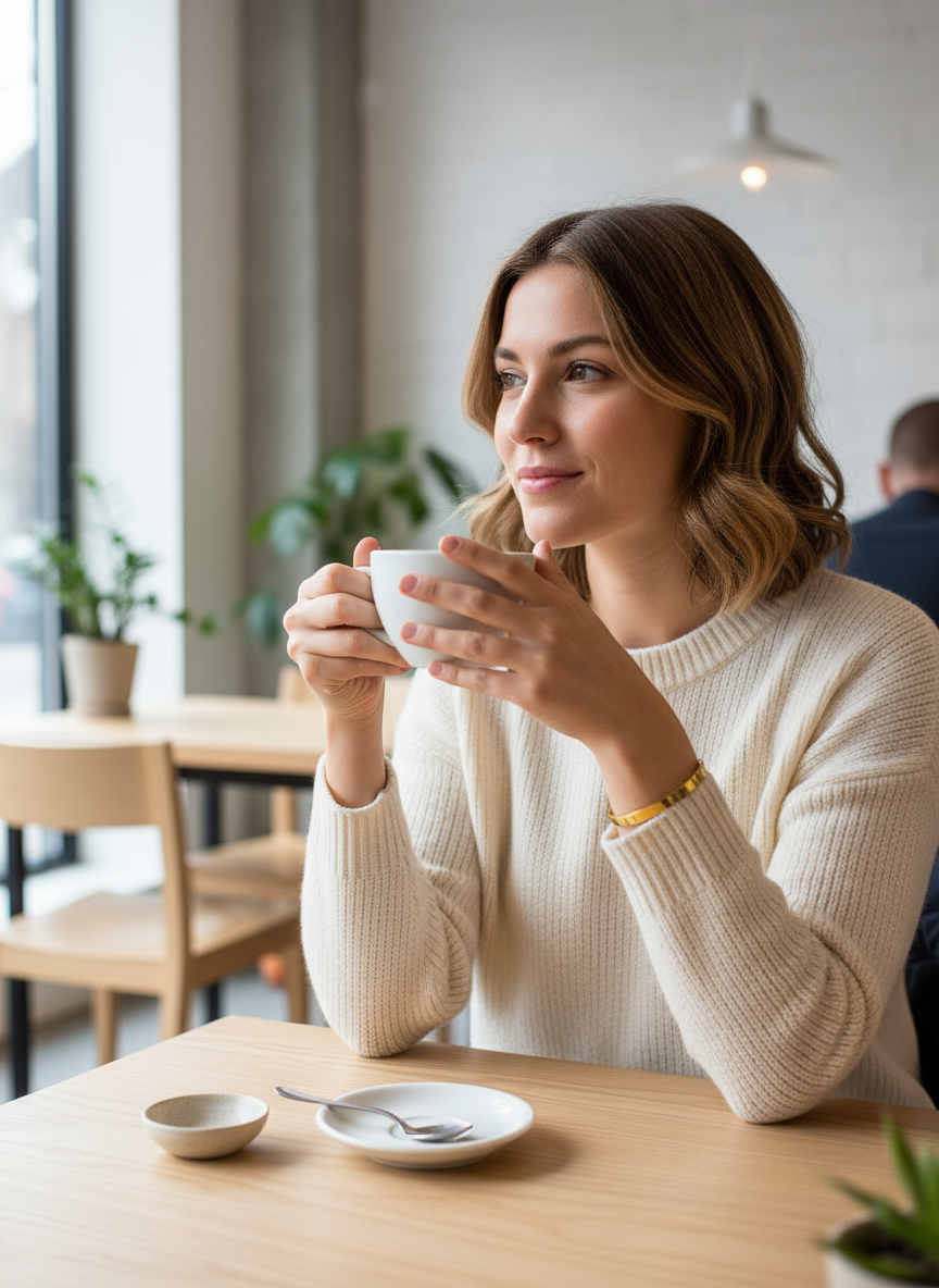 Slavenarmband bij minimalistisch café