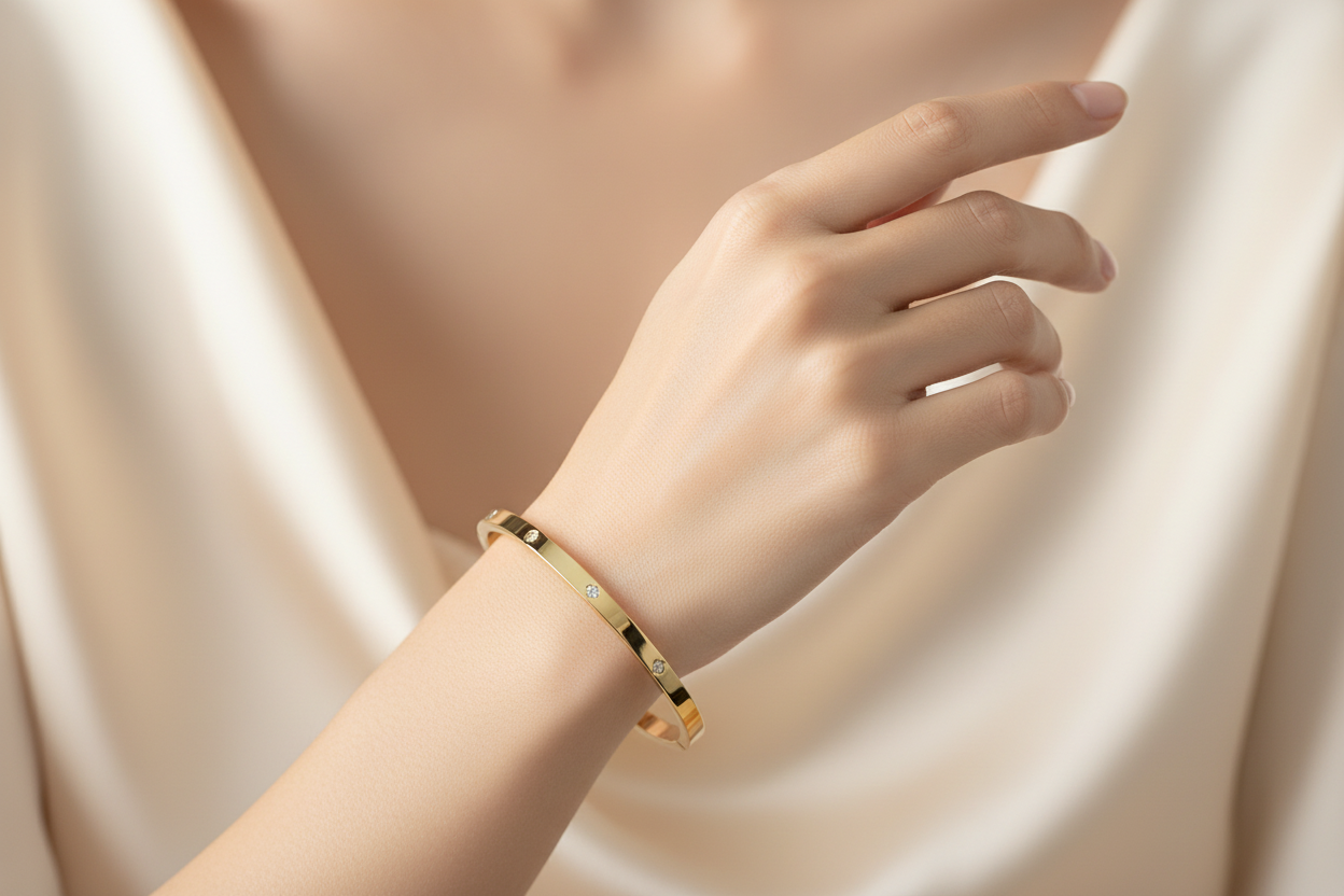 Slavenarmband op handmodel