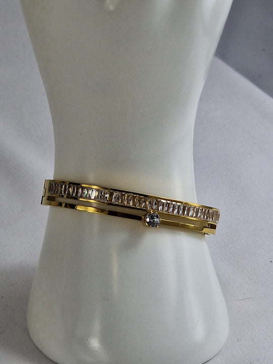 Dubbele Gouden Slavenarmband Solitair & Baguette Zirkonia 18K Verguld