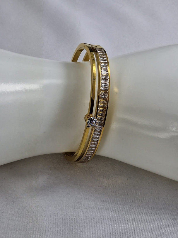 Dubbele Gouden Slavenarmband Solitair & Baguette Zirkonia 18K Verguld