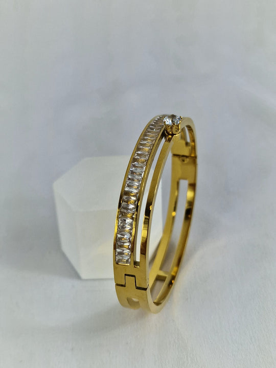 Dubbele Gouden Slavenarmband Solitair & Baguette Zirkonia 18K Verguld