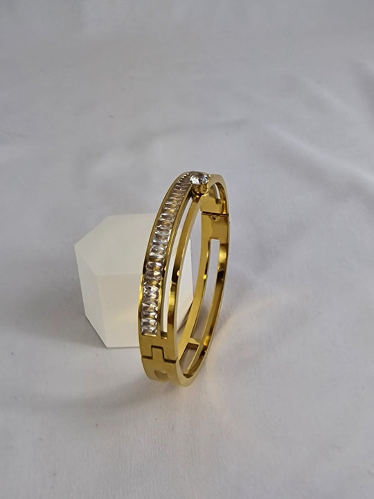 Dubbele Gouden Slavenarmband Solitair & Baguette Zirkonia 18K Verguld