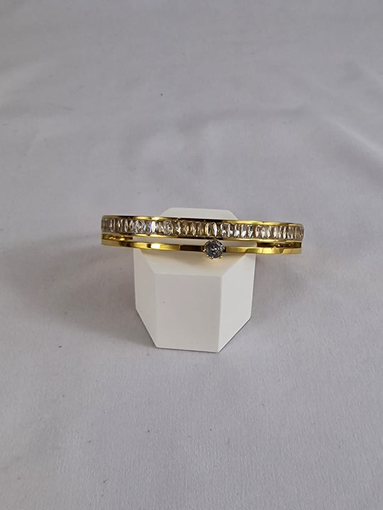 Dubbele Gouden Slavenarmband Solitair & Baguette Zirkonia 18K Verguld