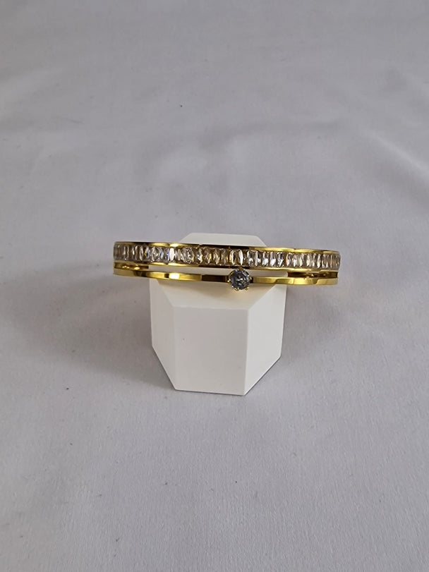 Dubbele Gouden Slavenarmband Solitair & Baguette Zirkonia 18K Verguld