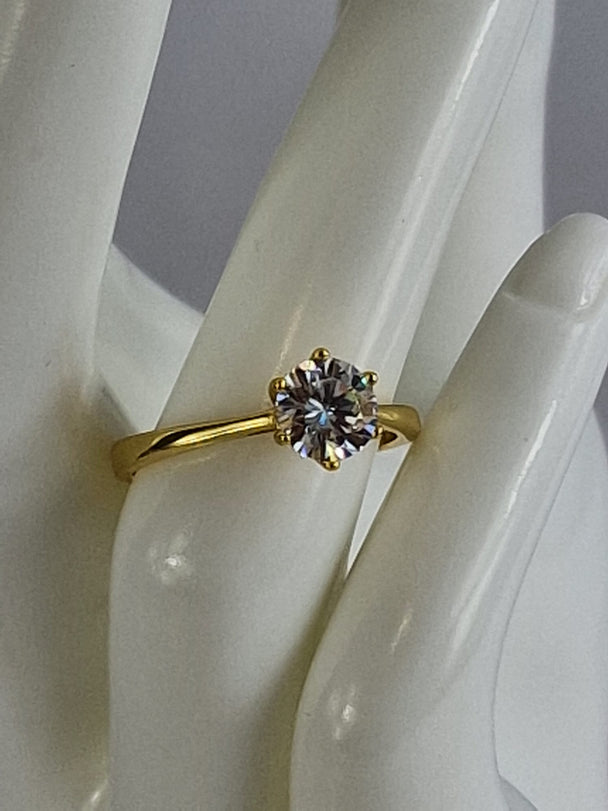 925 Zilver Aanzoekring - 14K Verguld Zirkonia steen 1 Karaat