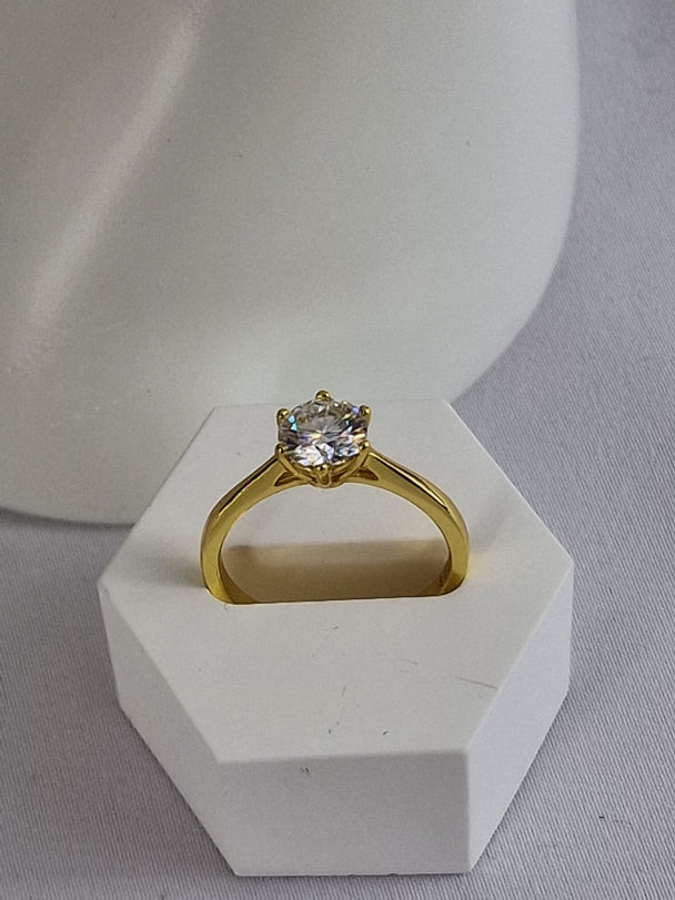 925 Zilver Aanzoekring - 14K Verguld Zirkonia steen 1 Karaat