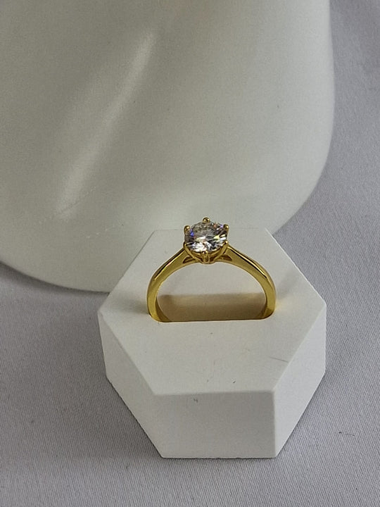 925 Zilver Aanzoekring - 14K Verguld Zirkonia steen 1 Karaat