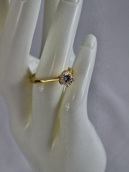925 Zilver Aanzoekring - 14K Verguld Zirkonia steen 1 Karaat