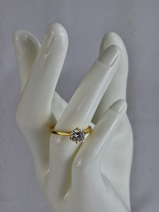 925 Zilver Aanzoekring - 14K Verguld Zirkonia steen 1 Karaat