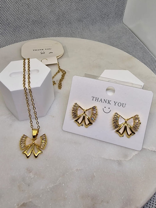 Romantische Strik Set - Collier & Oorknopjes 18K Verguld