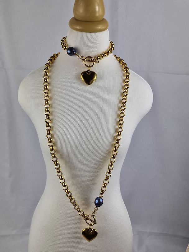 Hoogwaardige Sieradenset – 18k Verguld Roestvrij Staal – Collier, Armband & Oorbellen met Hart Hanger