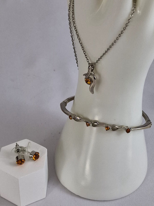 Citrien Sieradenset Steel - Collier, Oorbellen & Armband