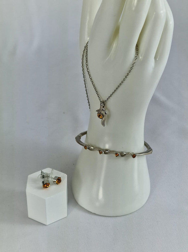 Citrien Sieradenset Steel - Collier, Oorbellen & Armband