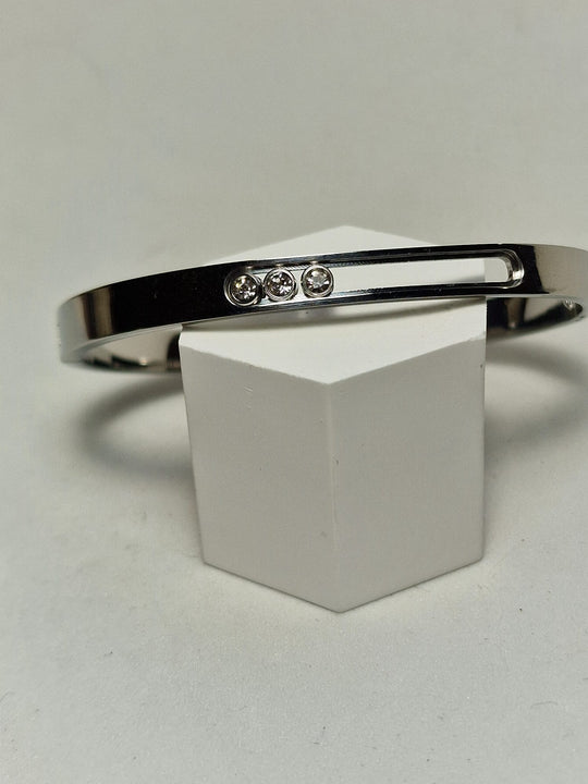 Slavenarmband Roestvrijstaal Zilver 3 Zirkonia Stenen Schuifbaar 6mm Dames