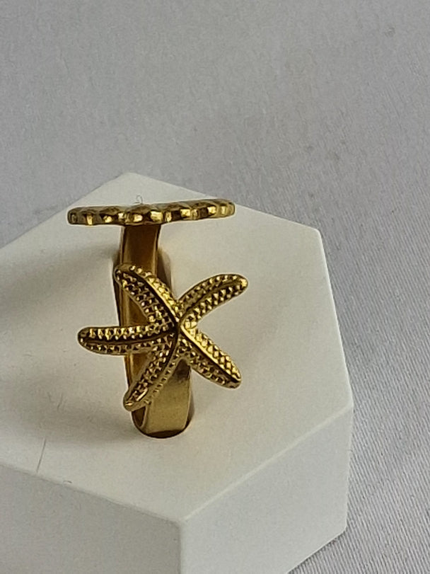 Dames Ring Goud Zeester en Schelp - Verstelbaar Strand Design