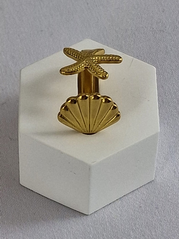 Dames Ring Goud Zeester en Schelp - Verstelbaar Strand Design