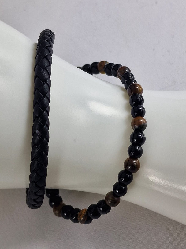 Heren Armband - Leer & Tijgeroog