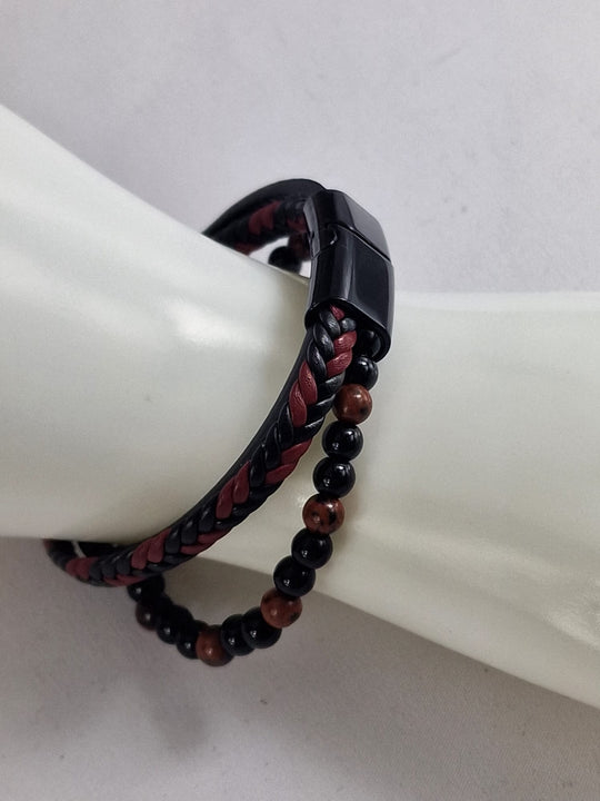 Heren Armband - Leer & Tijgeroog