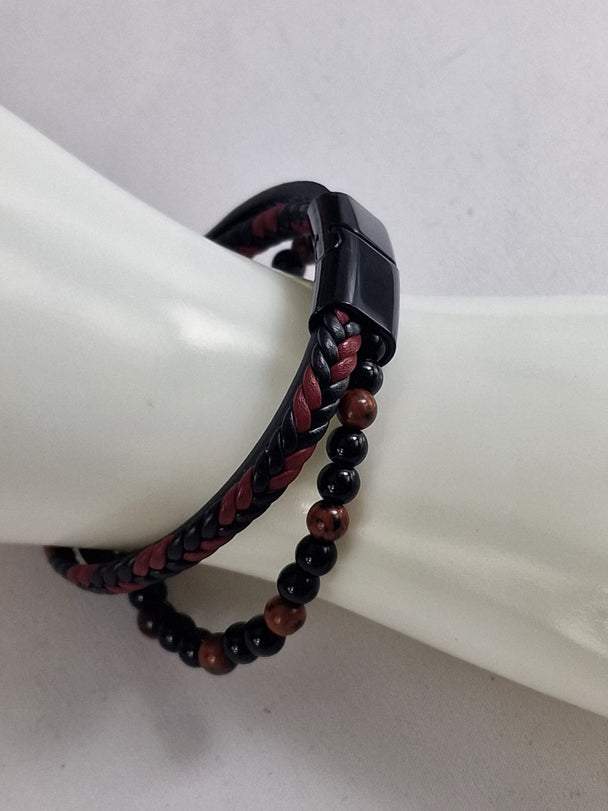 Heren Armband - Leer & Tijgeroog