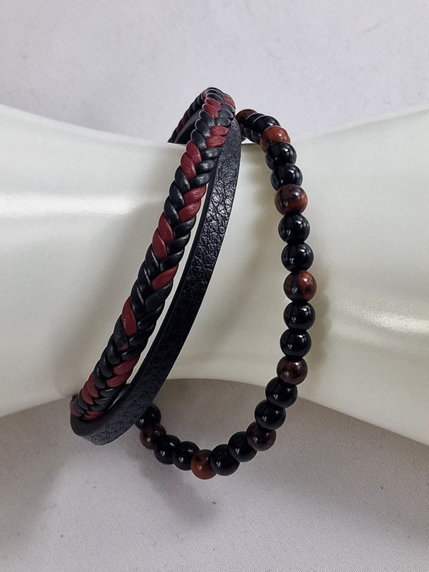 Heren Armband - Leer & Tijgeroog