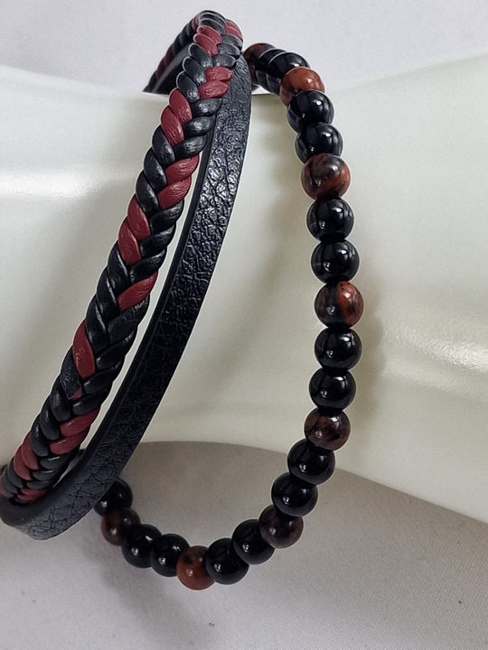 Heren Armband - Leer & Tijgeroog