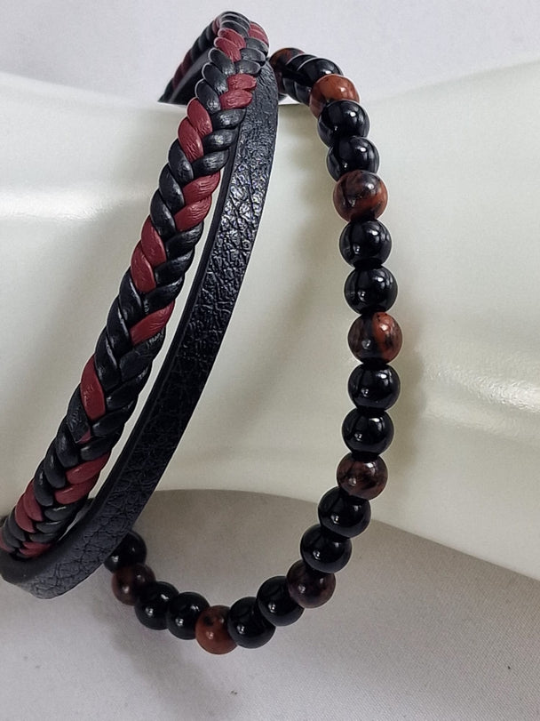 Heren Armband - Leer & Tijgeroog