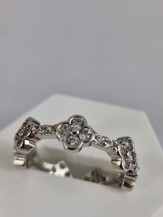 Verstelbare Klaver Ring met Zirkonia - 18K Verguld Goud/Zilver