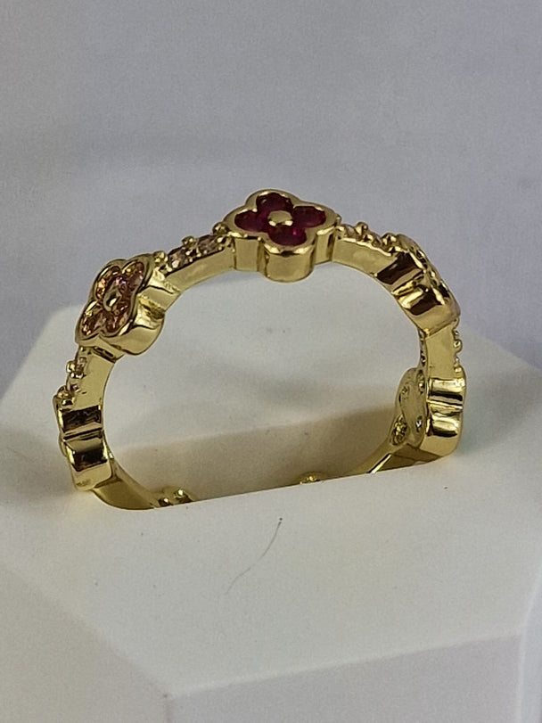 Verstelbare Klaver Ring met Zirkonia - 18K Verguld Goud/Zilver