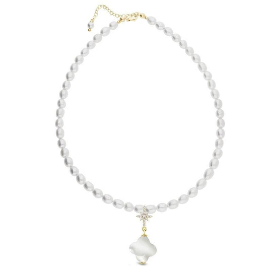 Zoetwaterparel Ketting Ster Zilver