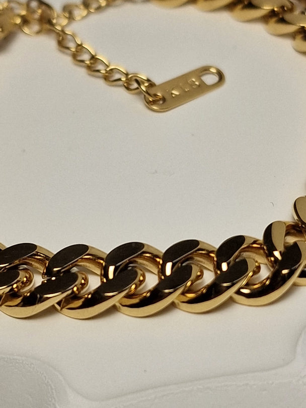 Flaches Kettenarmband, Unisex, 18 Karat vergoldet, 16 + 5 cm